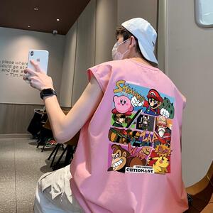 TW7146P28重磅美式白色背心男士夏季学生篮球运动坎肩潮牌无袖T恤,白色大包搭配图片图片