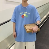 T3586已爆港风夏季新款宽松t恤男短袖印花五分袖潮牌大码，男装T恤，星座510A-1