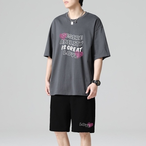 TZ3512轻奢时尚感男士短袖t恤男夏季薄款潮牌短裤休闲运动套装图片