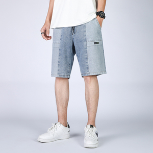 DN3629牛仔短裤男大码拼接日系ins港风潮流宽松工装休闲短裤男图片