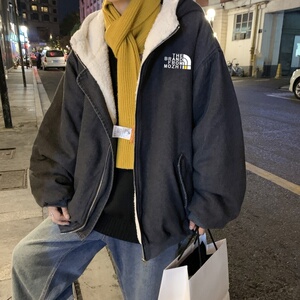 MN2877P165连帽拉链宽松牛仔服牛仔衣男士加绒加厚牛仔夹克外套图片