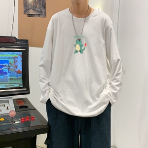C2883P30男长袖t恤秋季打底衫长袖纯棉秋季港风印花宽松潮流上衣