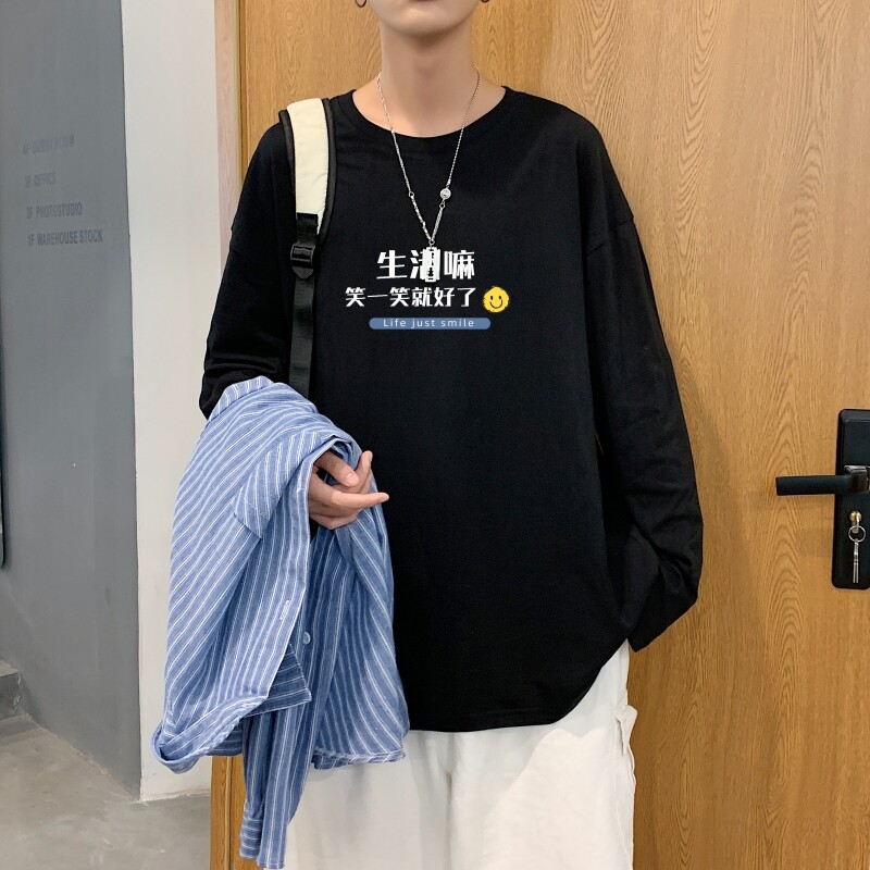 C2618P30潮牌圆领长袖t恤男纯棉潮情侣打底2022新韩版港风卫衣图片
