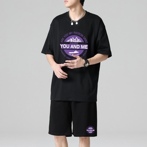 TZ3882奢时尚感男士短袖t恤男夏季薄款潮牌短裤休闲运动套装轻图片