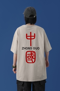 T2070P28中性女模潮印花男士中性宽松T恤港风T恤半袖男t体恤男图片
