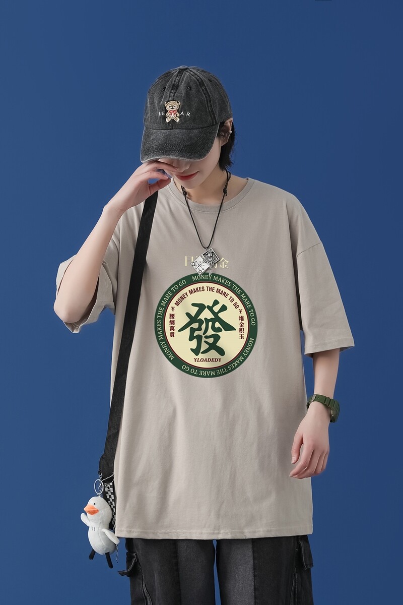 T1703P25/2022新款潮嘻哈印花T恤男潮牌宽松百搭T蓝墙中性,男装T恤,星座510A-1