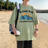 T3673P25已爆男港风T恤落肩款宽松T恤克莱因蓝T圆领卡通印花T恤，男装T恤，星座510A-1