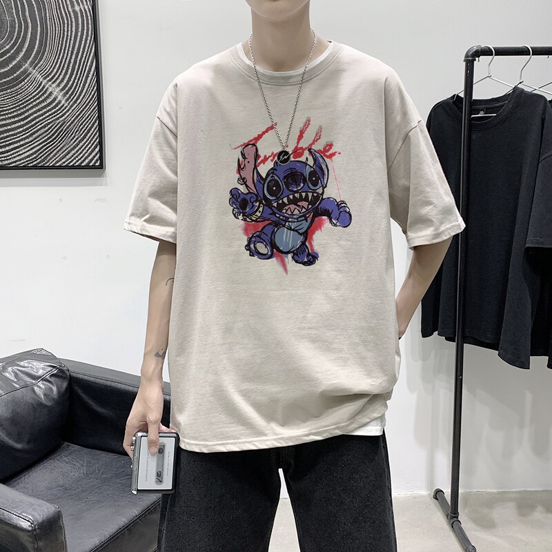 T1752P25 港风 100%棉 2022新款短袖T恤男潮牌小熊印花青春休闲图片