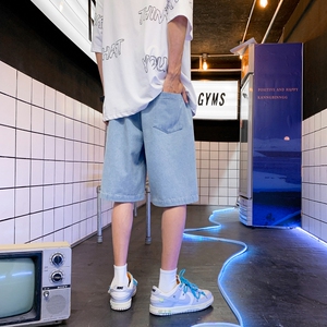 DN3910浴室景 牛仔短裤男宽松休闲韩版日系港风潮牌工装短裤男图片