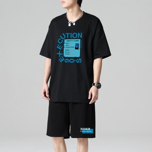 TZ3514短袖t恤男夏季薄款潮牌短裤休闲运动套装轻奢时尚感男士图片