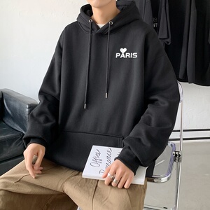 L2821P48秋装21中性纯色连帽卫衣套头宽松外套情侣装打底帽衫图片