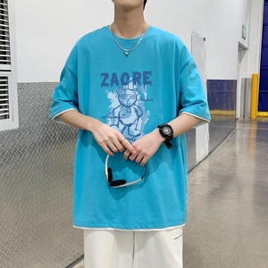 T3588P25已爆夏季新款港风高街纯棉可供抖音直播小熊印花短袖T恤图片