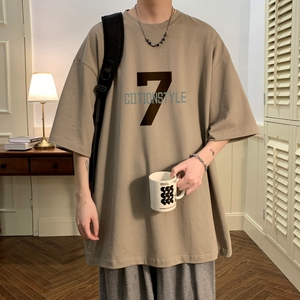 数字7t恤短袖男夏季薄款重磅衣服美式2025潮牌oversize五分袖体恤图片