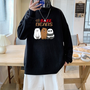 MG2829P65高领毛衣男休闲百搭潮牌2022年新款bf慵懒风简约针织衫,高领毛衣白色搭配图片