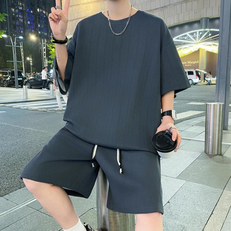 TZ8301P45休闲套装男短袖t恤运动帅气百搭两件套宽松五分短裤潮,男装休闲套装,星座510A-1