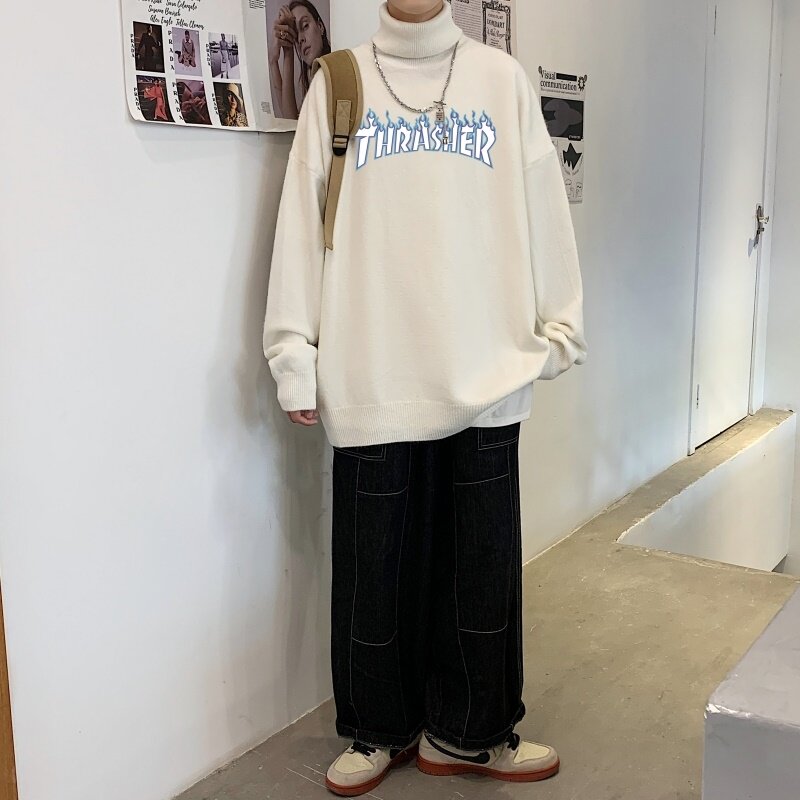 MG2841P65潮牌秋冬季男加绒加厚毛衣港风高领宽松针织衫保暖内搭,男装针织衫/毛衣,星座510A-1