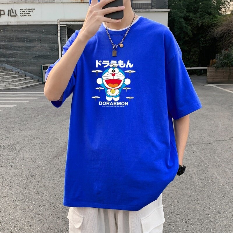 T3464男港风T恤落肩款宽松T恤克莱因蓝T圆领日系卡通印花T恤,男装T恤,星座510A-1