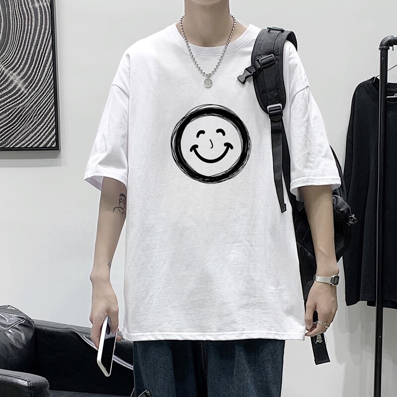 T1681P25 港风 100%棉 2022新款短袖T恤男印花青春休闲图片