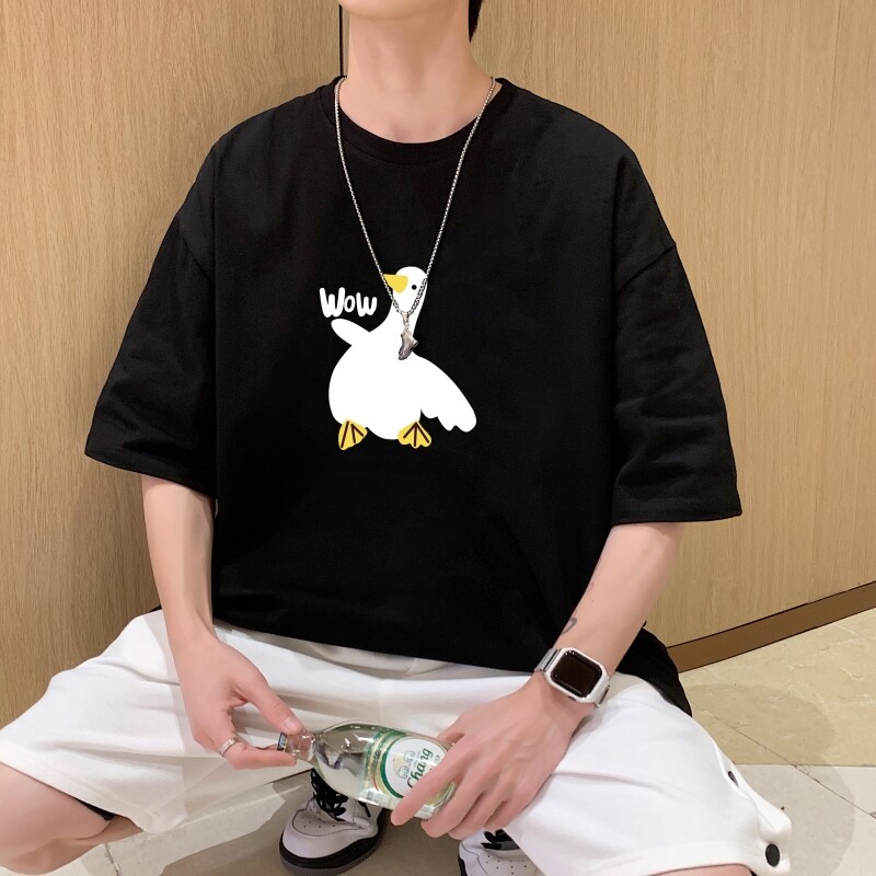 T3581鸭印花短袖T恤男夏季休闲宽松短袖已爆潮美式街头潮款图片