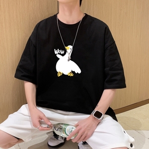 T3581鸭印花短袖T恤男夏季休闲宽松短袖已爆潮美式街头潮款图片