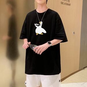 T3581夏季休闲宽松短袖已爆潮美式街头潮款鸭印花短袖T恤男图片
