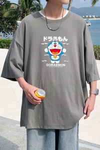 T3464P25男港风T恤落肩款宽松T恤克莱因蓝T圆领印花T恤正常配送中图片