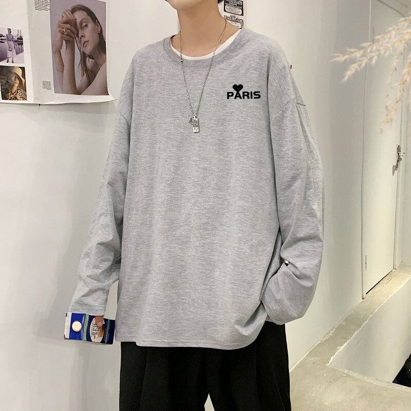 C2823P30男长袖t恤春季打底衫长袖纯棉春季港风印花宽松潮流上衣,男装T恤,星座510A-1