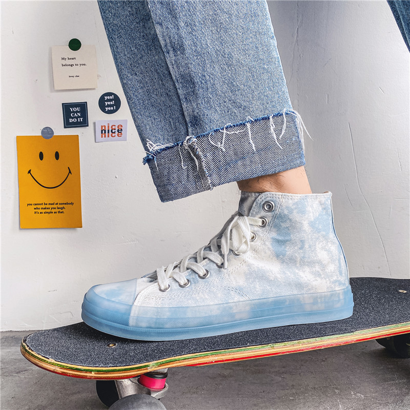 X1999P42透明果冻底男2022新款夏季涂鸦潮鞋青少年ins高帮帆布鞋，男鞋帆布鞋，星座614-1