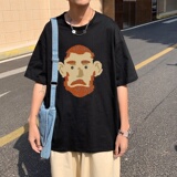 T3674已爆男港风T恤克莱因蓝T圆领卡通印花T恤落肩款宽松T恤，男装T恤，星座510A-1