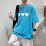 T3580已爆男港风T恤落肩款宽松T恤克莱因蓝T圆领卡通印花T恤，男装T恤，星座510A-1