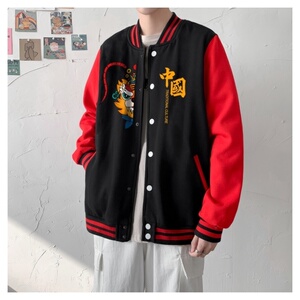 BQ3222P75外套男港风潮牌休闲宽松夹克男潮虎年老虎印花棒球服图片