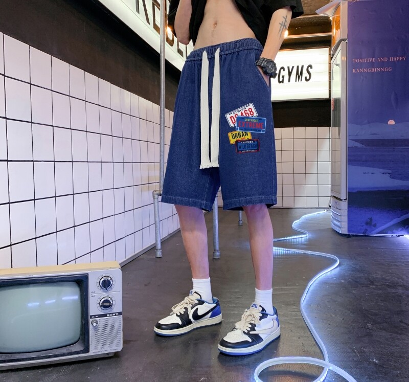 DN3834港风 潮牌工装短裤男牛仔短裤男宽松休闲韩版日系港风图片