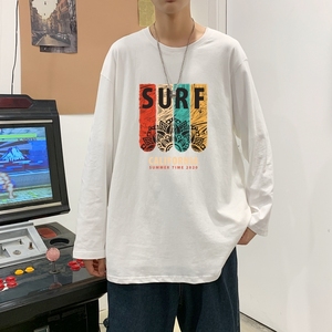 C2880P30男长袖t恤秋季打底衫长袖纯棉秋季港风印花宽松潮流上衣