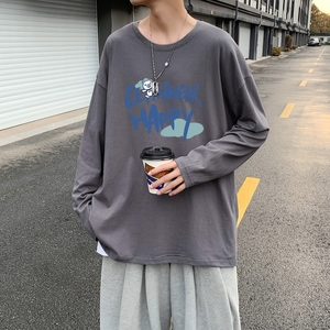 C2713P30潮牌圆领长袖t恤男纯棉潮情侣打底2022新韩版港风T恤
