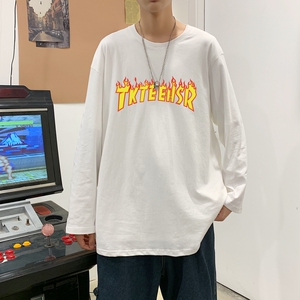 C2846P30男长袖t恤秋季打底衫长袖纯棉秋季港风印花宽松潮流上衣图片