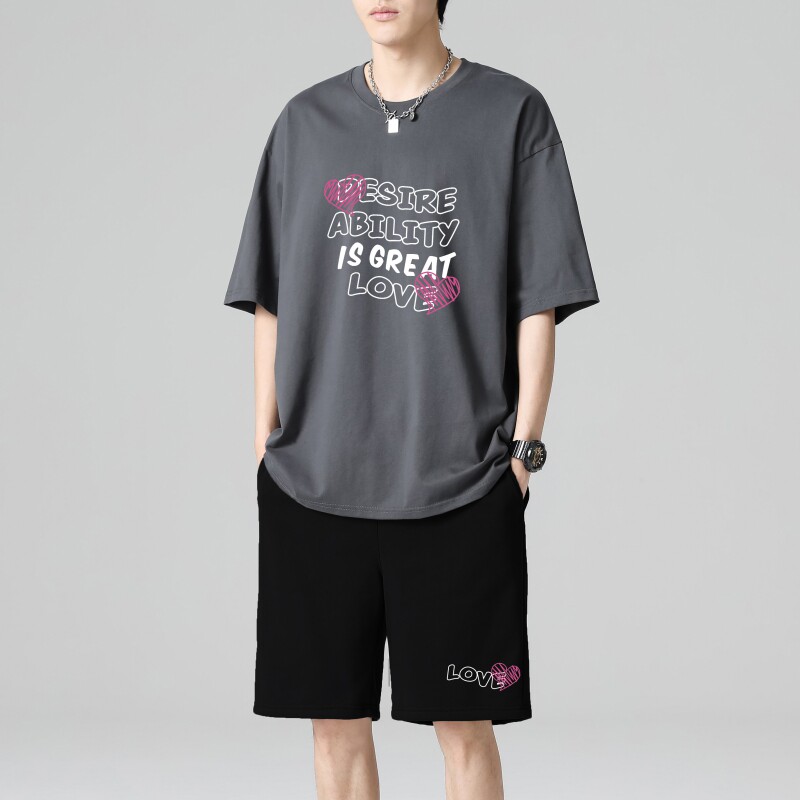 TZ3512休闲运动套装轻奢时尚感男士短袖t恤男夏季薄款潮牌短裤,男装休闲套装,星座510A-1