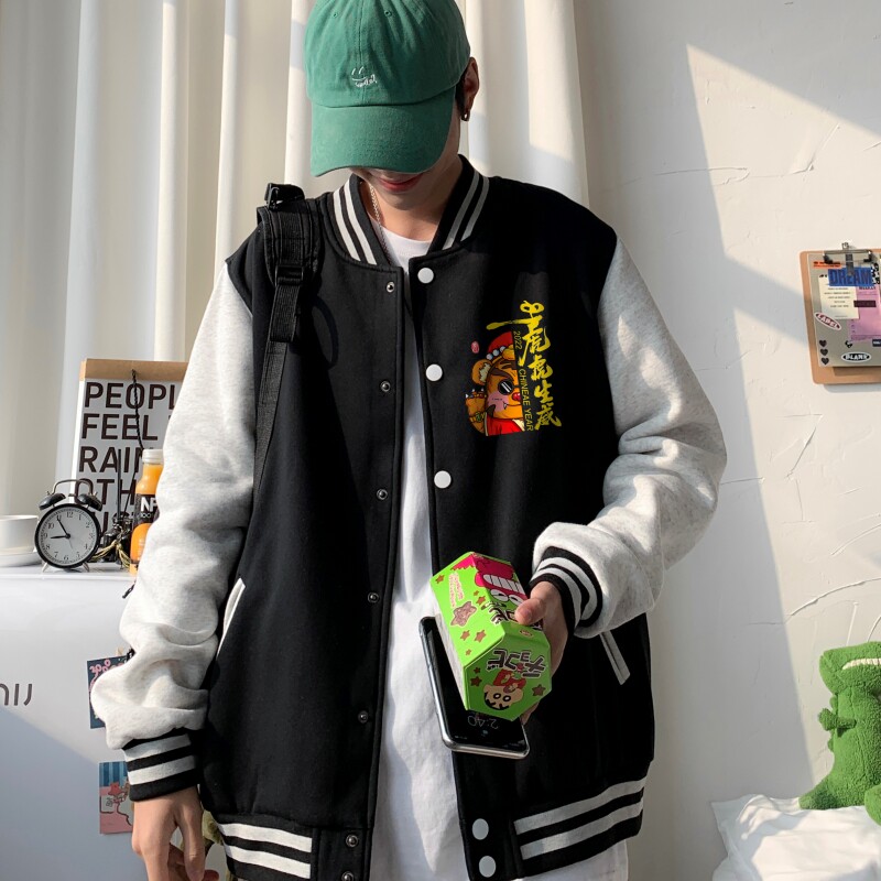 BQ3228P75港风潮牌休闲宽松夹克男潮胸前小标印花棒球服外套男图片