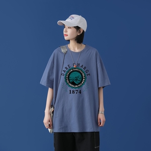 T1759P25 中性100%棉2022新款短袖T恤男字母印花青春休闲T恤图片