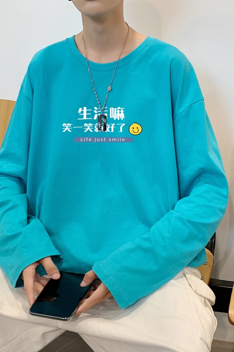 C2618P30男长袖t恤秋季打底衫长袖纯棉秋季港风印花宽松潮流上衣,男装T恤,星座510A-1