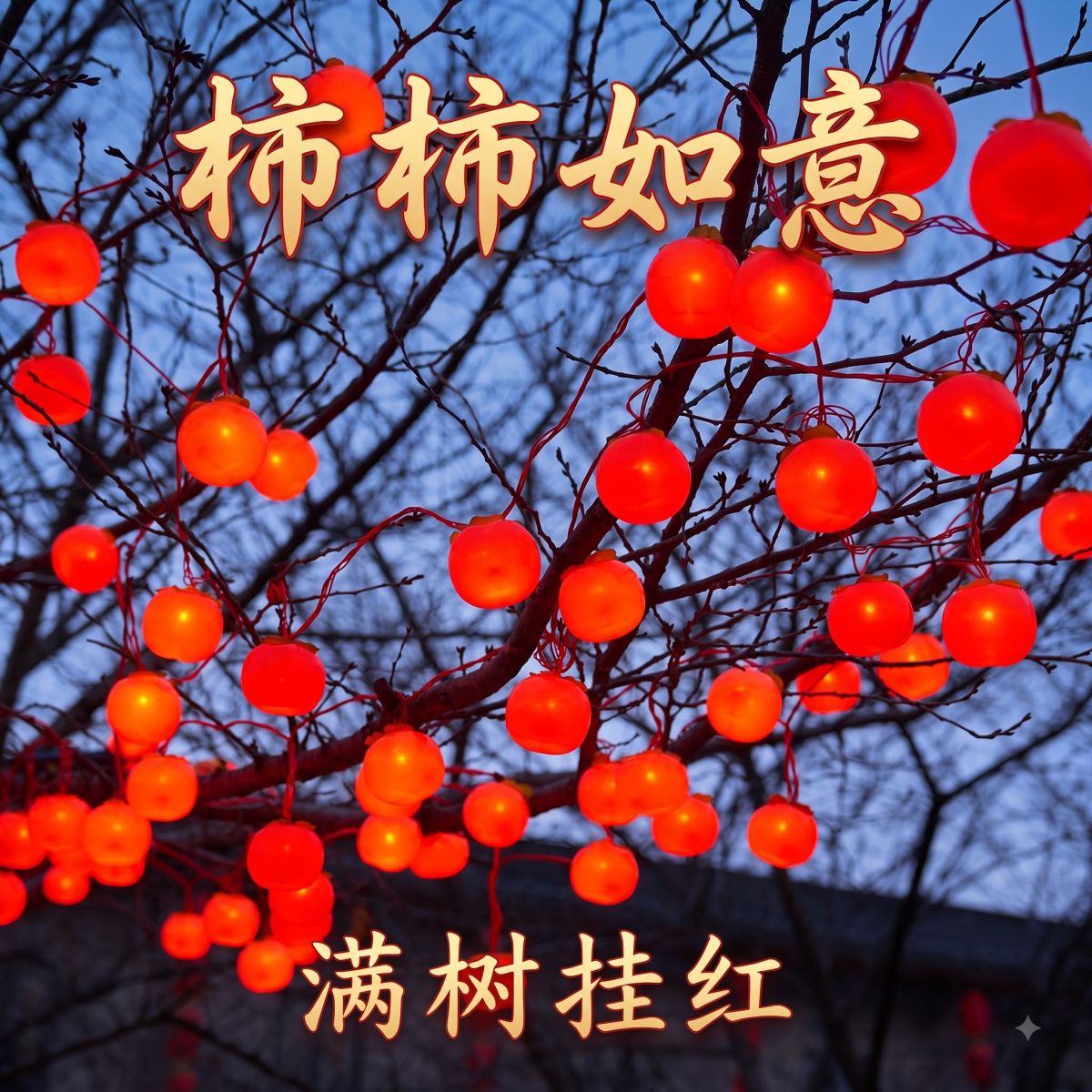 2025新款太阳能柿子灯彩灯氛围灯串灯笼挂树上户外庭院院子装饰灯