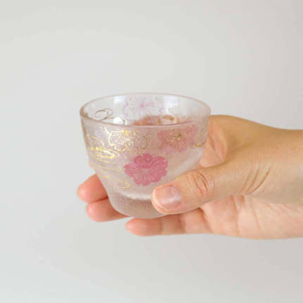 日本ADERIA樱花水纹镶金清啤酒杯水茶对杯玻璃结婚女朋友生日礼物