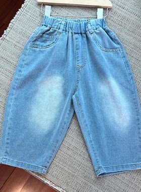 663男女童宽版牛仔中裤夏季薄款水洗棉七分裤五分裤大童130-170cm