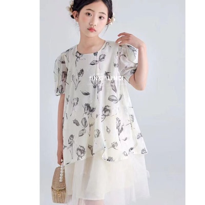 620女童短袖连衣裙夏季仿真丝人棉柔软裙子140-170cm