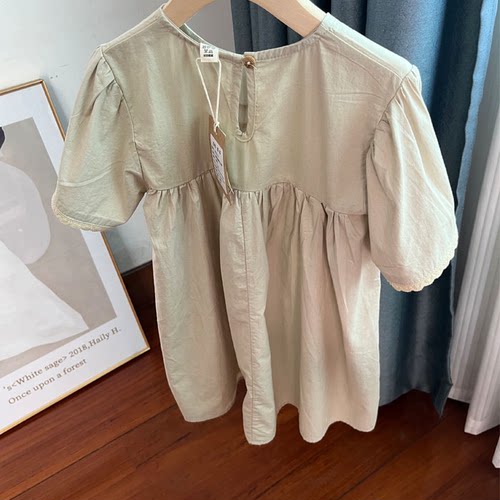 6154女童短袖连衣裙夏季薄款棉麻裙子110-150cm