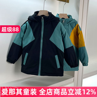 210男女童长袖棉衣秋冬厚款防风衣连帽棉袄——黑色内里有染色