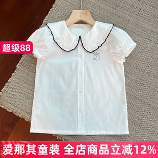 6113女童短袖衬衫夏季女孩白色衬衣大童夏装新款童装110-160cm