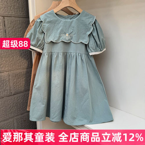女童短袖连衣裙夏季新款水洗棉布
