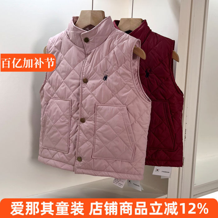 6140女童马甲春秋冬季压格薄棉外套上衣大童120-170cm