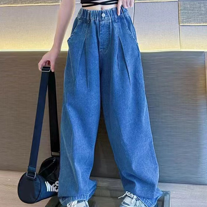 6111男女童长裤春秋纯棉牛仔裤休闲阔版直筒裤中大童120-160cm