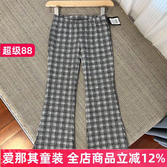 224外贸女童长裤秋冬格子裤微喇叭裤子4-14岁